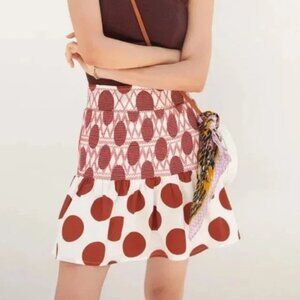 Maeve Anthropologie Smocked Polka Dot Mini Skirt Size M White/Brown